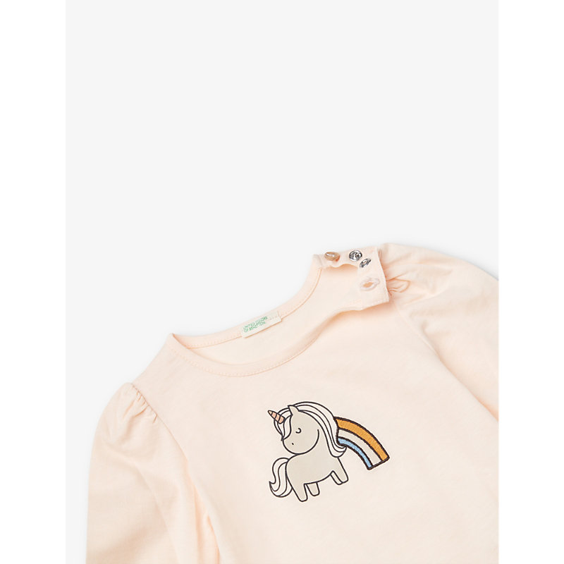 Shop Benetton Unicorn-print Organic-cotton T-shirt 1-18 Months In Pale Pink