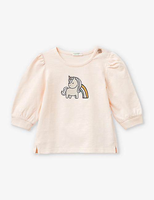 BENETTON: Unicorn-print organic-cotton T-shirt 1-18 months