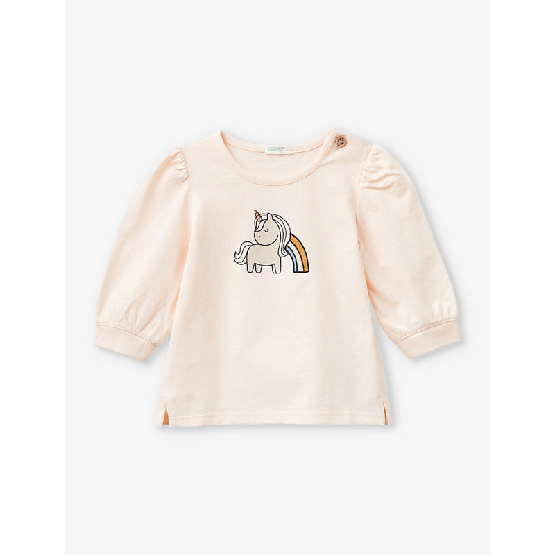 Benetton Babies'  Pale Pink Unicorn-print Organic-cotton T-shirt 1-18 Months