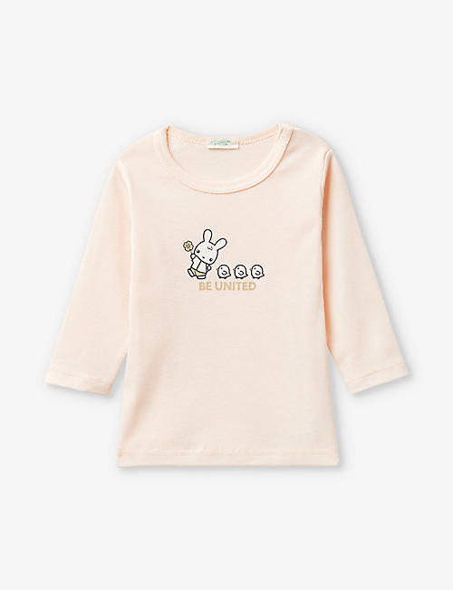 BENETTON：品牌标识印花长袖有机棉 T 恤 1-18 个月
