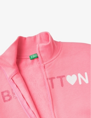 Shop Benetton Girls Multicoloured Kids Logo-print Zip-up Cotton Sweatshirt 6-14 Years In Multi-coloured