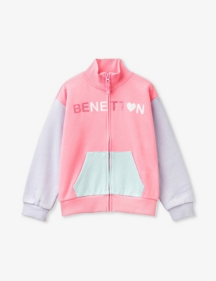 Benetton Girls Multi-coloured Kids Logo-print Zip-up Cotton Sweatshirt 6-14 Years