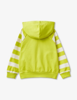 Shop Benetton Boys Lime Kids Brand-appliquéd Striped-sleeve Cotton-jersey Hoody 18 Months - 6 Years