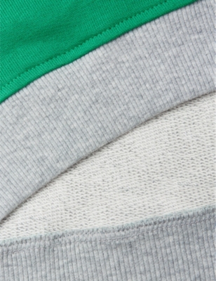 Shop Benetton Boys Green/grey Kids Logo-print Colour-block Organic-cotton Sweatshirt 18 Months-6 Years