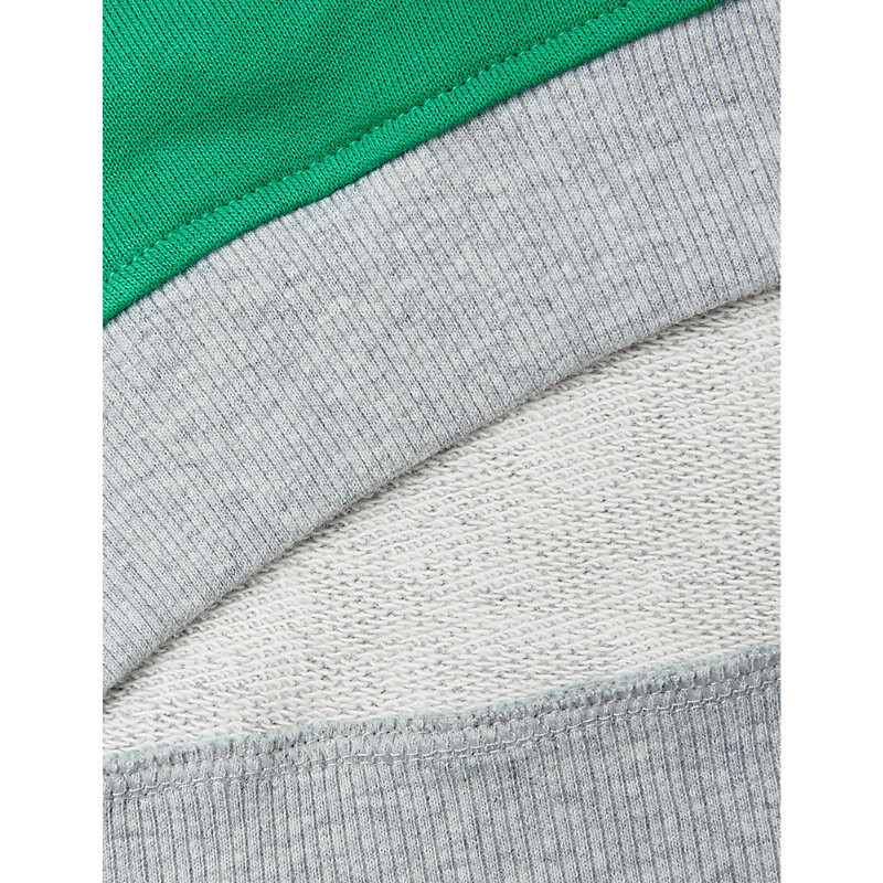 Shop Benetton Boys Green/grey Kids Logo-print Colour-block Organic-cotton Sweatshirt 18 Months-6 Years