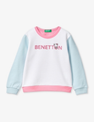BENETTON: Logo-print colour-block organic-cotton sweatshirt 18 months-6 years