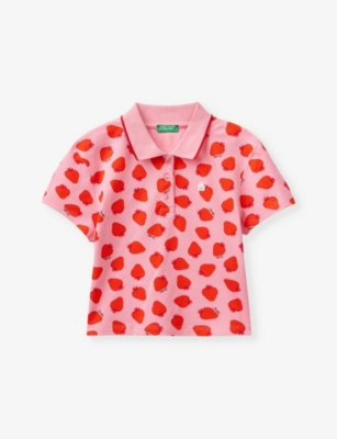 BENETTON: Strawberry-print logo-embroidered stretch-cotton polo 6-14 years