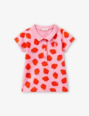 BENETTON: Strawberry-print logo-appliqué stretch-cotton polo shirt 3-18 months