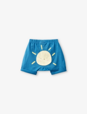 Shop Benetton Blue Graphic-print Organic-cotton Jersey Shorts 1-18 Months