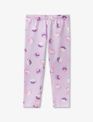 Shop Benetton Girls Lilac Pattern Kids Floral-print Elasticated-waistband Stretch-cotton Leggings 2-6 Yea