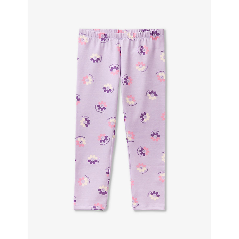 Shop Benetton Girls Lilac Pattern Kids Floral-print Elasticated-waistband Stretch-cotton Leggings 2-6 Yea