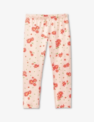 Benetton Girls Peach Floral Patt Kids Floral-print Elasticated-waistband Stretch-cotton Leggings 2-6