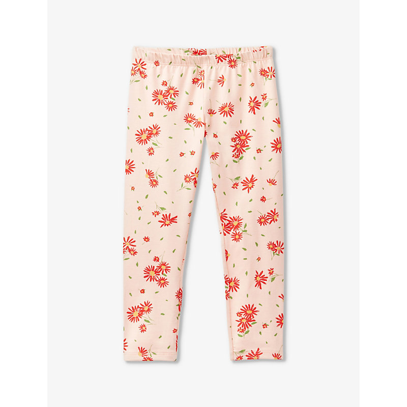 Benetton Girls Peach Floral Patt Kids Floral-print Elasticated-waistband Stretch-cotton Leggings 2-6