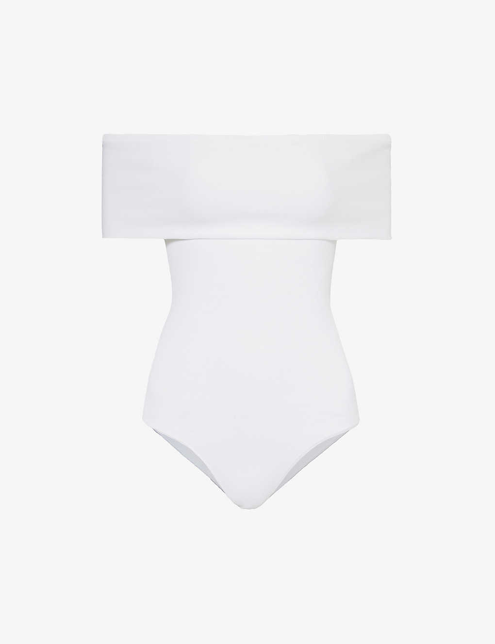 Shop Alaïa Off-the-shoulder Slim-fit Knitted Bodysuit In White