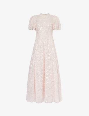 Shop Needle & Thread Deco Sequin-embellished Recycled-polyester Maxi Dress In Peony Pink