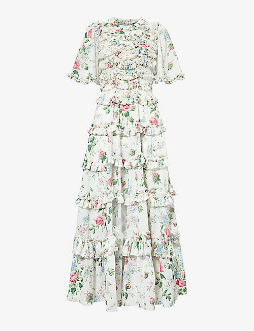 NEEDLE AND THREAD: Floral Fantasy tiered-hem woven maxi dress