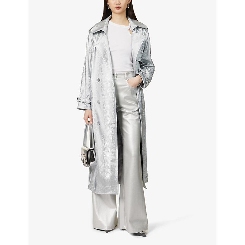 Shop Amy Lynn Women's Silver Snake-effect Faux-leather Trench Coat