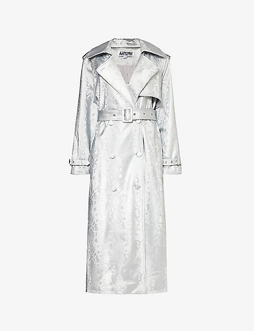 AMY LYNN: Snake-effect faux-leather trench coat