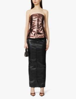 Shop Amy Lynn Womens Mocha Bandeau Metallic Faux-leather Top