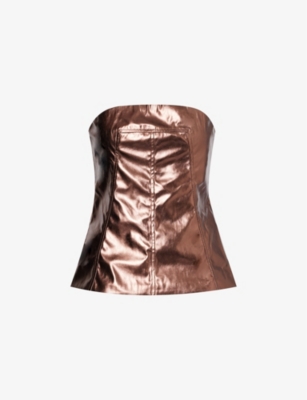 Amy Lynn Womens Mocha Bandeau Metallic Faux-leather Top In Brown