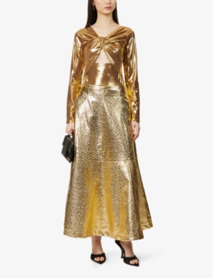AMY LYNN: Flared faux-leather midi skirt