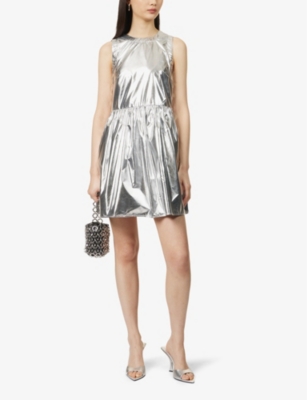 Shop Amy Lynn Metallic Faux-leather Mini Dress In Silver