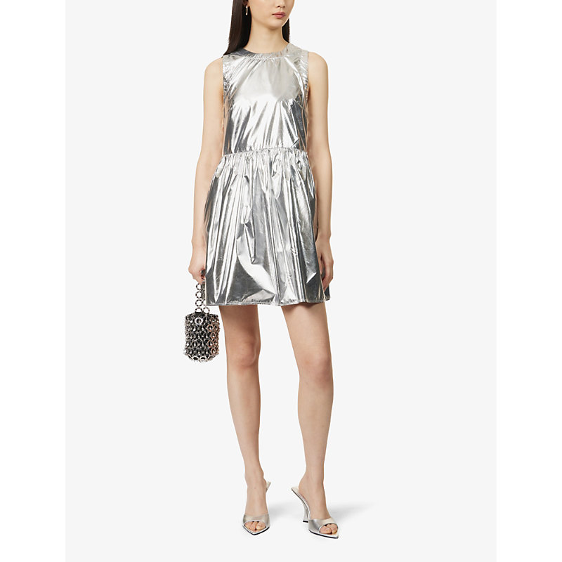 Shop Amy Lynn Women's Silver Metallic Faux-leather Mini Dress