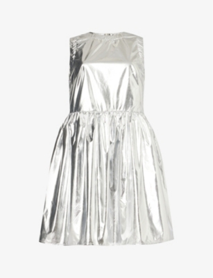 Amy Lynn Womens Silver Metallic Faux-leather Mini Dress