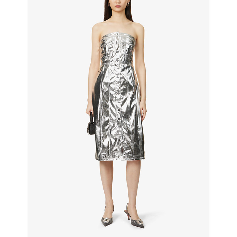 Shop Amy Lynn Women's Silver Bandeau Metallic Faux-leather Midi Dress