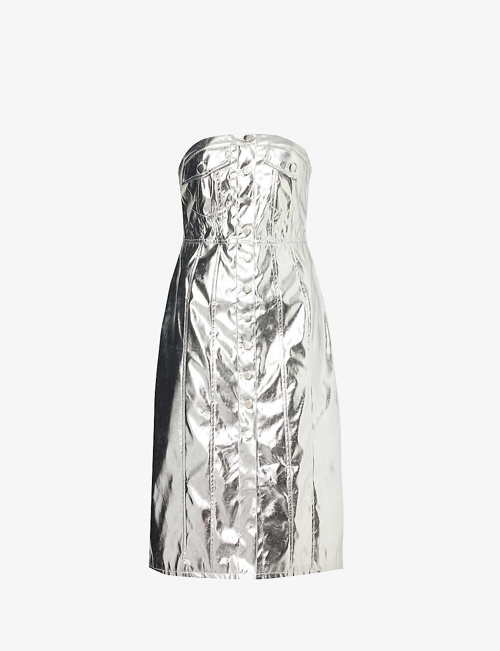 Amy Lynn Womens Silver Bandeau Metallic Faux-leather Midi Dress