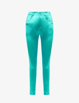 Shop Amy Lynn Womens Aqua Disco Slim-fit Stretch-woven Trousers In Blue