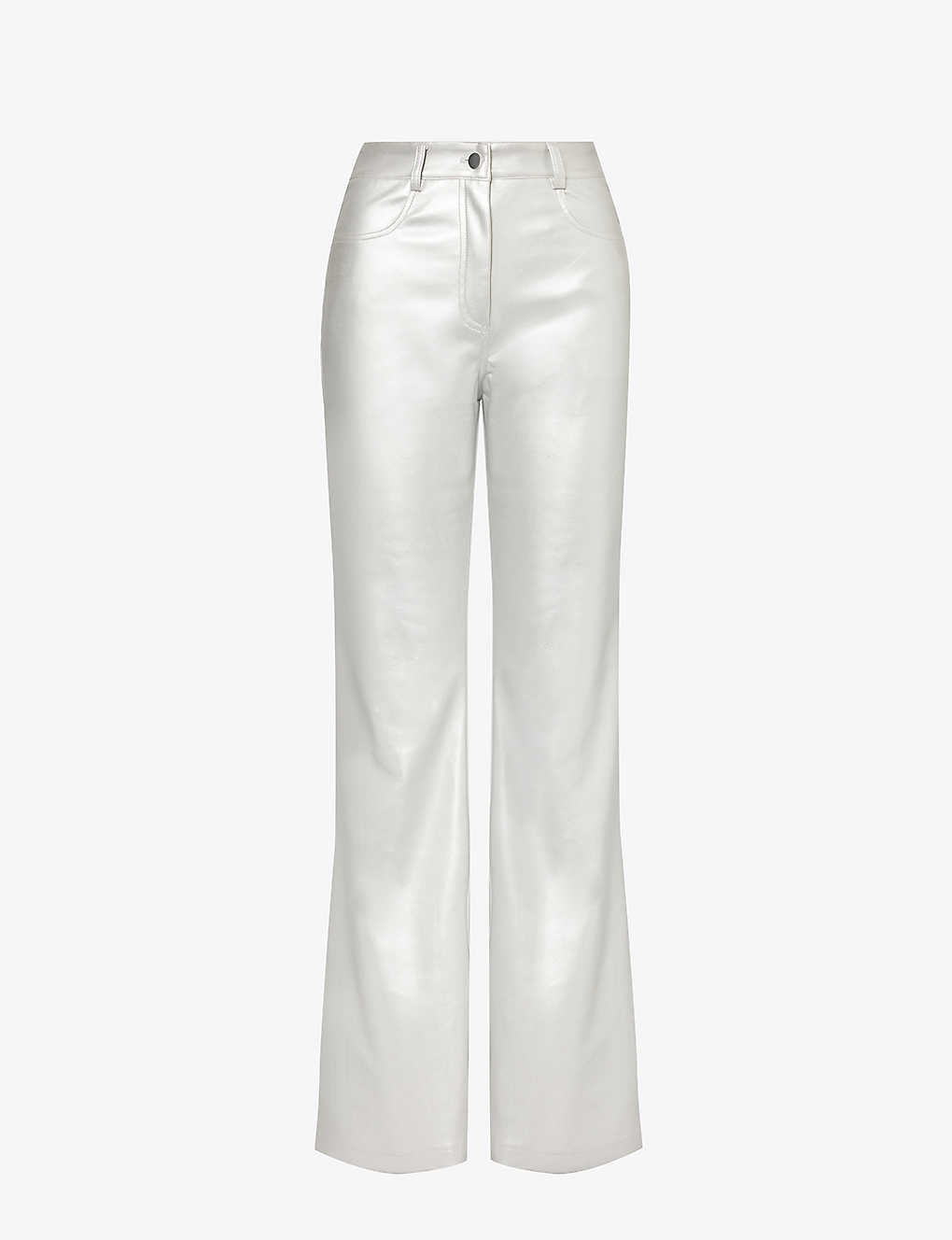 Amy Lynn Womens Silver Lupe Metallic Faux-leather Trousers