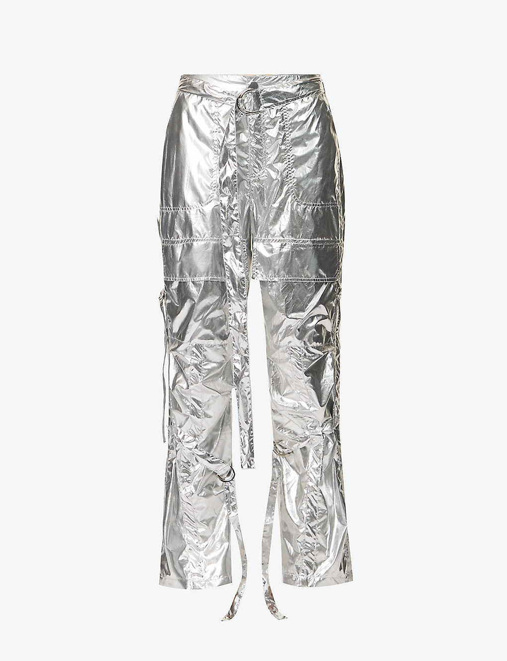 Amy Lynn Womens Silver Metallic Straight-leg Mid-rise Woven Trousers