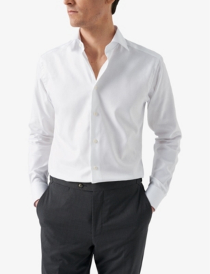 Cutaway-collar single-cuff slim-contemporary-fit organic-cotton-twill shirt