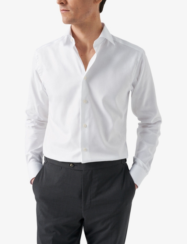 Cutaway-collar single-cuff slim-contemporary-fit organic-cotton-twill shirt