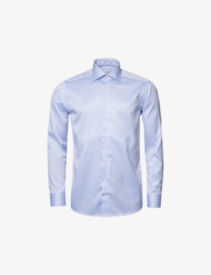 Shop Eton Mens Cutaway-collar Single-cuff Slim-fit Cotton-twill Shirt Light Blue