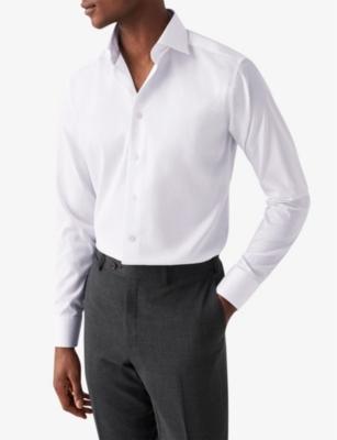 Cutaway-collar single-cuff slim-fit cotton-twill shirt