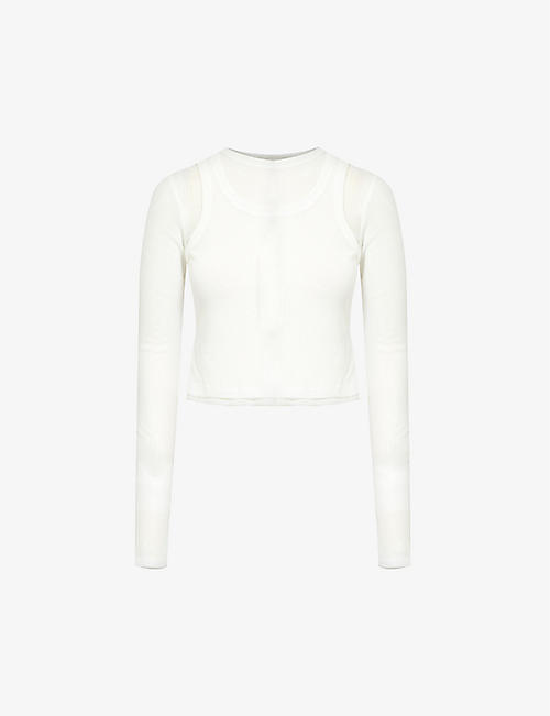 ADANOLA: Layered long-sleeved slim-fit knitted top
