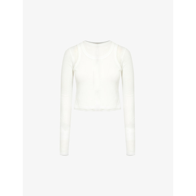 Shop Adanola Women's White Layered Long-sleeved Slim-fit Knitted Top