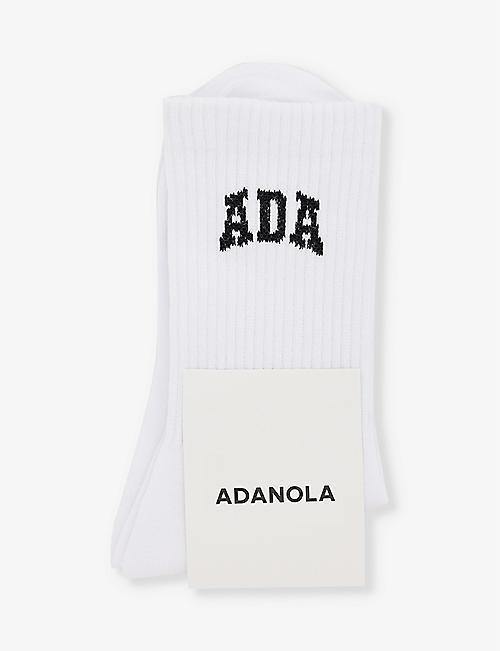 ADANOLA: Brand-intarsia ribbed stretch organic-cotton-blend socks