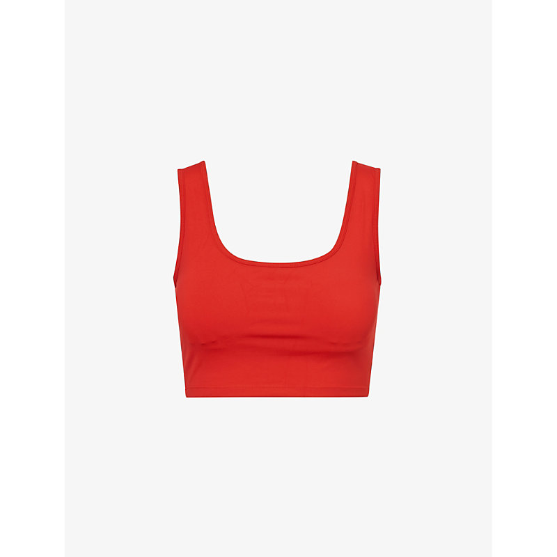 Adanola Womens Classic Red Ultimate Square-neck Stretch-woven Sport Bra