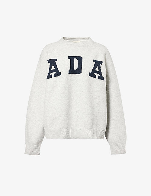 ADANOLA: Logo-intarsia brushed relaxed-fit cotton-blend jumper