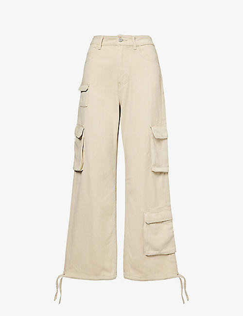 ADANOLA: Cargo-pocket wide-leg high-rise cotton-twill trousers