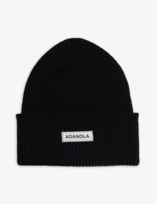 ADANOLA: Folded-brim brand-patch knitted beanie