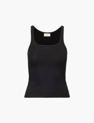 ADANOLA: Scoop-neck ribbed stretch-woven top