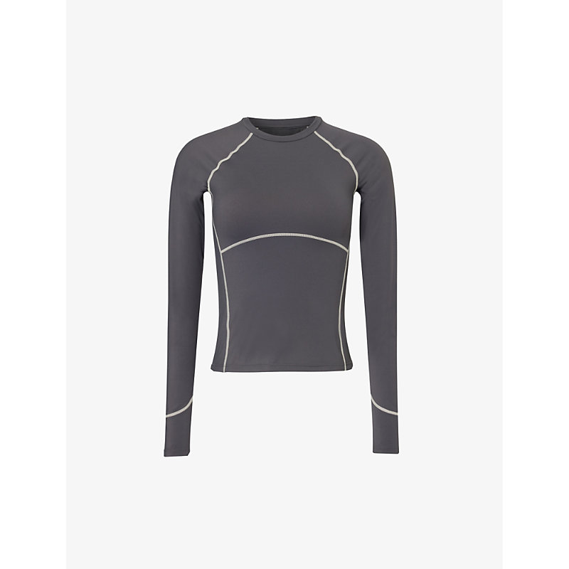 Adanola Ultimate Scoop-neck Stretch-jersey Top In Graphite Grey / Stone