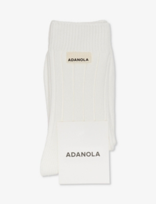 Adanola Womens Off White Logo-pattern Stretch Cotton-blend Socks