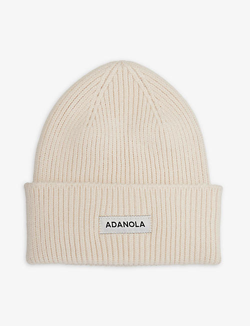 ADANOLA: Folded-brim brand-patch knitted beanie