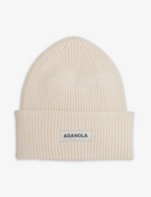 Shop Adanola Folded-brim Brand-patch Knitted Beanie In Stone