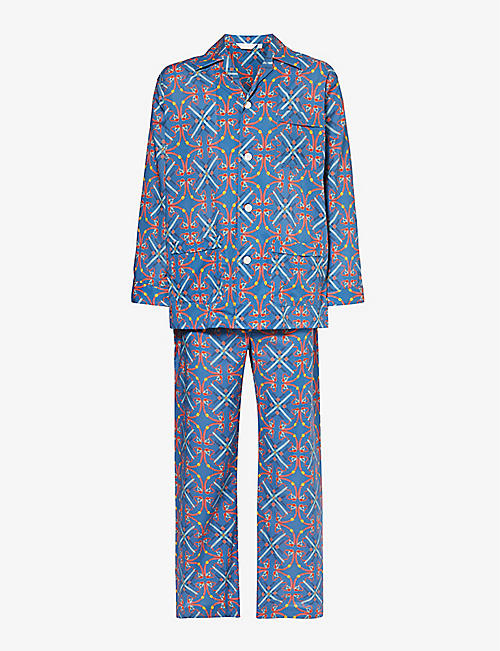 DEREK ROSE: Ledbury geometric-print cotton pyjama set